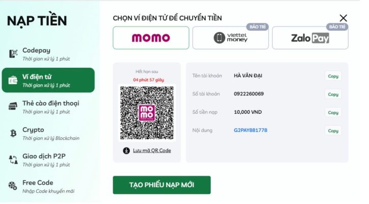 Hướng dẫn nạp tiền MIN88 nhanh chóng và uy tín